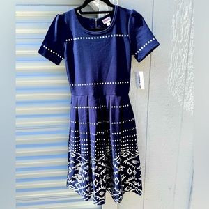 Brand New LuLaRoe Size S Navy and Metallic Silver Amelia Dress